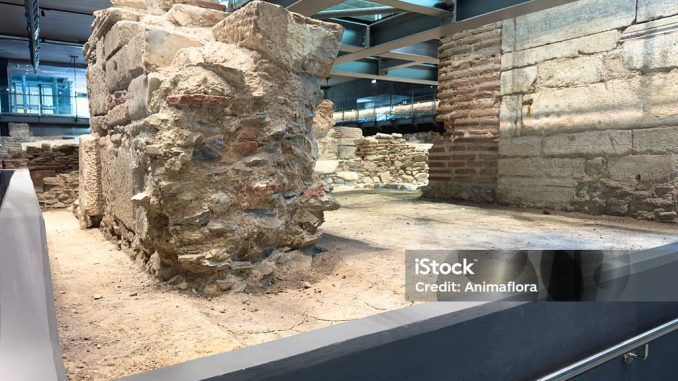old roman aqueduct market in the subway station city thessaloniki in greece